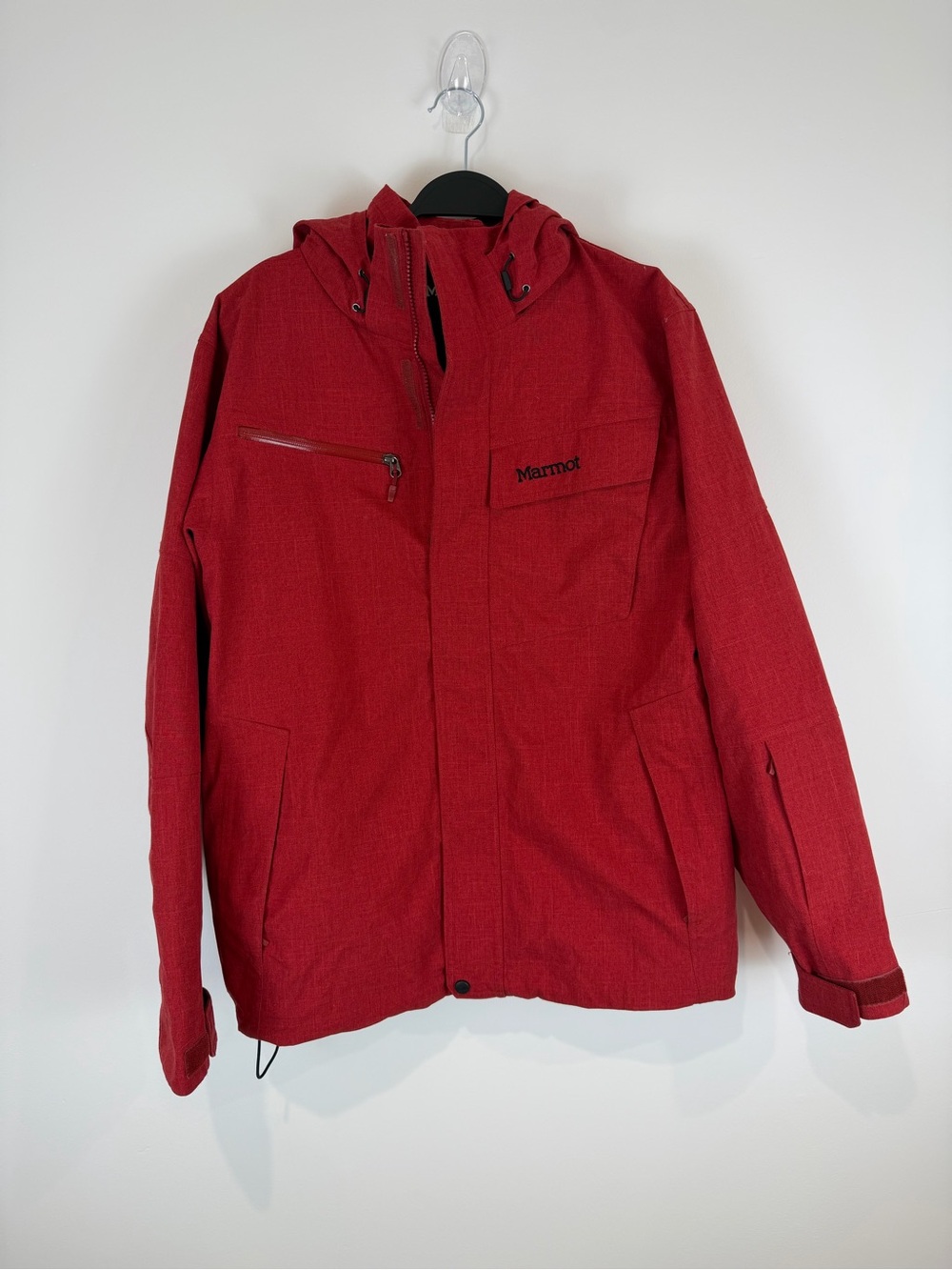 Marmot Men's Red Hooded Outdoor Jacket Full Zip Technical Shell-Size M